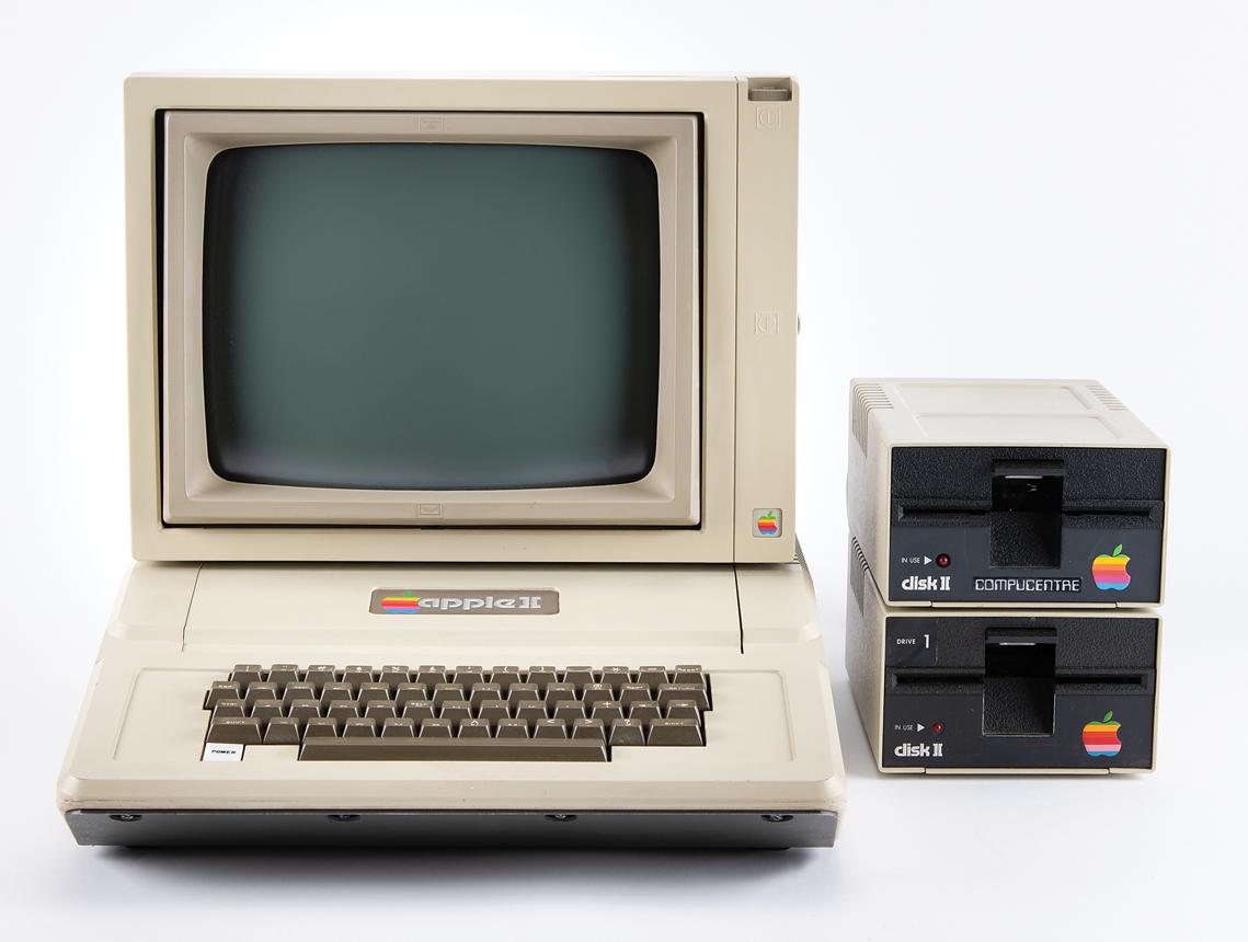 Apple II Computer with Apple Monitor II, Disk II Drives, and Software